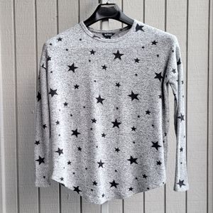 Fitted Sleeves Loose Fit Stretchy Viscose Stars Sweatshirt EUC Women's XS grey
